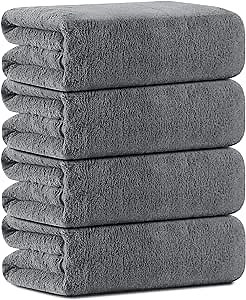 Oversized Bath Towels Set of 4, Dark Gray Extra Large Bath Sheets Towels for Adults 35x70in, Ultra Soft Bathroom Towels Microfiber Quick Dry Towel Absorbent Shower Towels For Spa Camping Beach Fitness