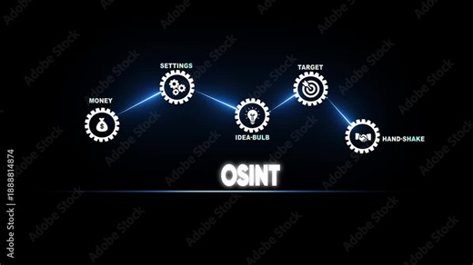 Business Process Flowchart with Icons for Money Settings Idea Bulb Target and Handshake and the word OSINT
