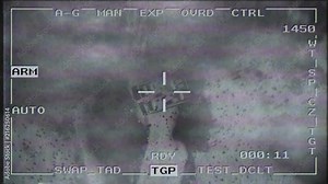 Smart bomb missile drop military drone spy war pov aerial shot falling 4k Stock Video