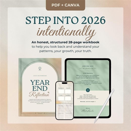 NEW: Year End Reflection Journal | Guided Mindfulness Workbook Template | Printable PDF   Canva - Etsy