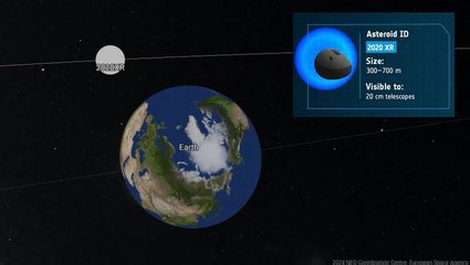 Stadium-sized asteroid safely flies by Earth in orbit animation