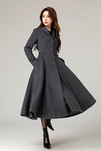 Dark Gray Wool Coat, Swing Wool Coat Women, Wool Midi Coat, Single Breasted Wool Coat, Fit and Flare Coat, Custom Winter Coat, Xiaolizi 5479 - Etsy