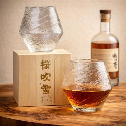 Japanese Whisky Glass With Wooden Box – Hammered Crystal Whiskey Tumbler 420ml – Luxury Scotch & Bourbon Glass Gift - Etsy
