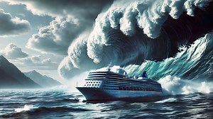 Cruise Ship Facing a Giant Rogue Wave