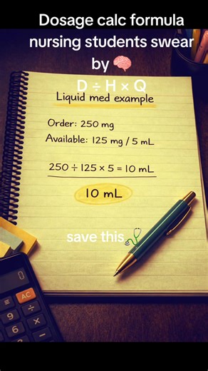 This formula shows up everywhere in nursing school. Save this for exams🩺 #nursingschool #nursingstudent #dosagecalculations #survivingnursingschool