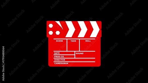 clapper board for cinema intro and scenes transitions. clapper board or movie slate use in video production and film industry on black screen. it use in video production ,film. clapperboard icon.