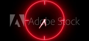 Analog glowing clock animation , 12 hour loop. neon clock , Counting down clock glowing 24 hour day fast speed time digital analog clock animated Clock with moving arrows. Concept of time, deadline.