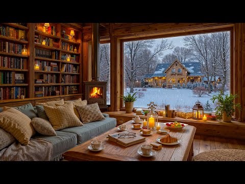Peaceful Winter Jazz Piano ❄️ Snowfall Outside the Window & Fireplace Sounds to Relax