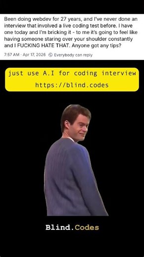 Blind.codes for your coding interviews #codinginterview #coding #techcareer #programming #techhumor