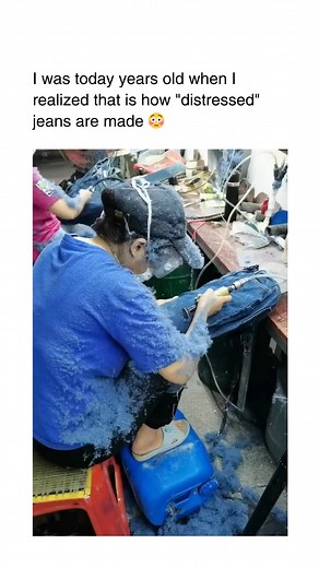 Did you know this is how some distressed jeans are made? 😳 | LIVEKINDLY