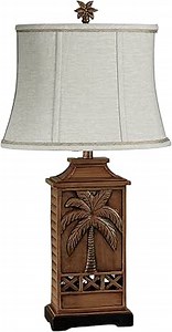 Touch of Class Island Palm Tree Tropical Style Table Lamp - Maple Brown - Beach Theme Desk Light with Nightlight Base - Accent Lighting Decor for Bedroom, Living Room, Bathroom