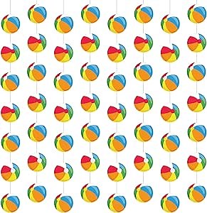8 Pieces Beach Ball Garland Summer Pool Party Hanging Banner Decorations Pool Ball Paper Cutout Garland Room Wall Decor for Hawaii Beach Birthday Baby Shower Party Favors Supplies