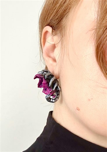 Alien Flower Statement Stud Earrings-dark Fantasy Sculptural Earrings- Gothic Art Jewelry-dark Floral Earrings - Etsy