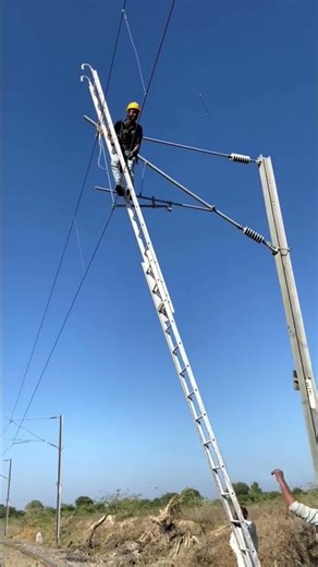 ÙBracket Adjustment By Ladder | OHE Railway Work