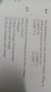 Q. 4 The dimensions of solar constant (energy falling on earth ... | Filo