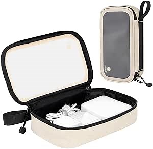 pack all Clear Electronic Organizer, TPU Cable Organizer Bag, Compact Cord Travel Organizer for Cables, Chargers, Phones, USB cords, SD Cards (Beige)