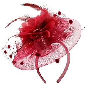 Needzo Fascinator for Women, Derby, The Oaks, Church, and Tea Party Accessory, Headband or Hair Clip, One Size (Red)