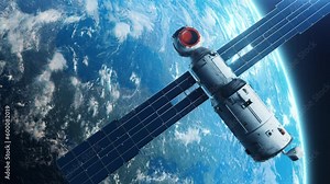The Space Station module orbits Planet Earth. Concept of Technology and Space Industry