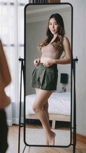 Trying on a new skirt