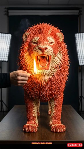 The King Awakens! 🦁🔥 50,000 Matchsticks Roaring Lion Transformation #matchstickart #asmr #shorts