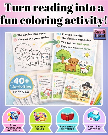 Read Imagine Color Worksheets | Colors Reading Comprehension Activities | Kindergarten & ESL Printables | No Prep Coloring Pages - Etsy