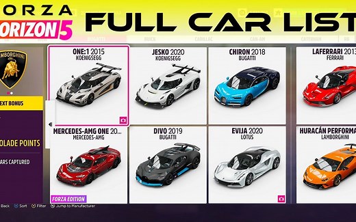 【地平线5】- 完整车辆清单