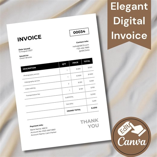 Invoice Template – Fillable PDF & Editable Canva Form, Printable for Small Business (US Letter Size) - Etsy