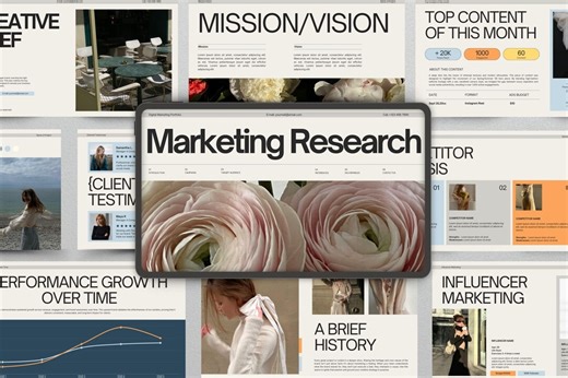 Minimalist Marketing Research Presentation | 50 Slide Digital Marketing | Strategy Deck | Editable Canva & Powerpoint PPT - Etsy