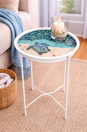 Blue Sea Turtle Coastal Metal Table for Beachy Home Decor - Etsy