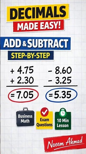 Addition & Subtraction of Decimals Made Easy | Business Mathematics Chapter 2 (Step-by-Step)