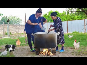 GRANDMA'S EXTREMELY DELICIOUS RECIPE COOKING TRADITIONAL DOVGA ON CAMPFIRE | COUNTRY LIFE AZERBAIJAN