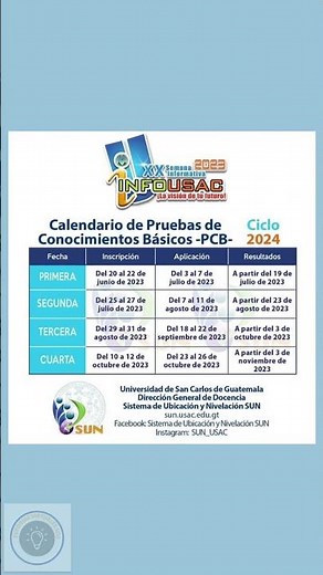 Calendario de Pruebas de Conocimientos Básicos PCB Ciclo 2024 #usac