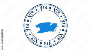 Vis intro. Badge with the circular name and map of island. Vis round logo animation.