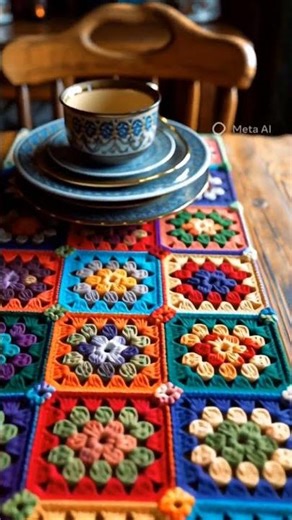 🩷🩷“Handcrafted Colorful Crochet Table Runner with Elegant Embroidery – Perfect for Home Décor”