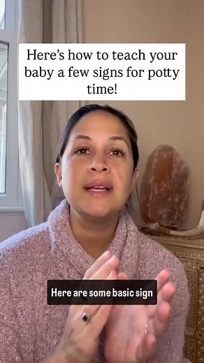 Here’s how to teach your baby to signal — step-by-step: STEP 1: Decide the signal — pick a word, sound, or sign you’ll use every time (examples: “potty” / “pee” / the T-shake sign: make a fist with your thumb tucked between first & second fingers, shake side-to-side). STEP 2: Choose your prompt structure — one prompt (e.g., “potty” = we’re going) or two prompts (e.g., “potty” = we’re going; “pee”/T-shake = they’re actually going). STEP 3: Model it every time — when you take them to the potty say