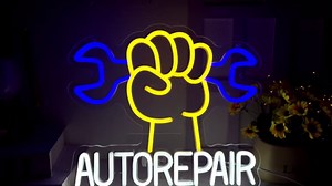 Garage Neon Sign for Wall Decor Car LED Neon Lights Wrench Auto Repair Signs for Man Cave Workshop Auto Repair Shop Garage Wall Decor Business Signs Cool Gifts for Dad Men Size 13.8 * 11.9in(GLND346)