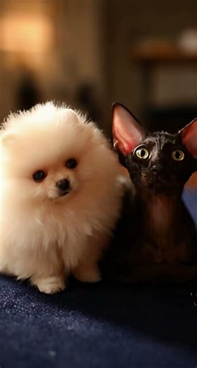 博美犬幼犬與東方短毛貓幼貓Pomeranian puppy and Oriental Shorthair kitten.歡迎來到我的各種動物世界的頻道。謝謝你們喜歡點讚、留言、分享。