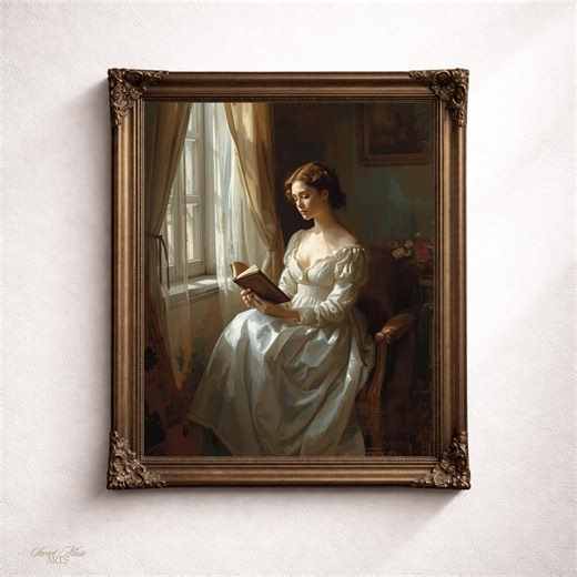 Romantic Woman Reading Romantic Book Wall Art Print, Vintage Library Art Portrait, Soft Romantic Feminine Decor Oil Painting - Etsy