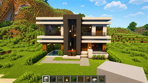 Would you build this modern hillside house in Minecraft survival