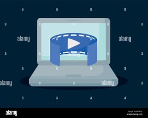 virtual reality design with laptop computer with video panoramic symbol over blue background, colorful design. vector illustration Stock Vector Image & Art - Alamy