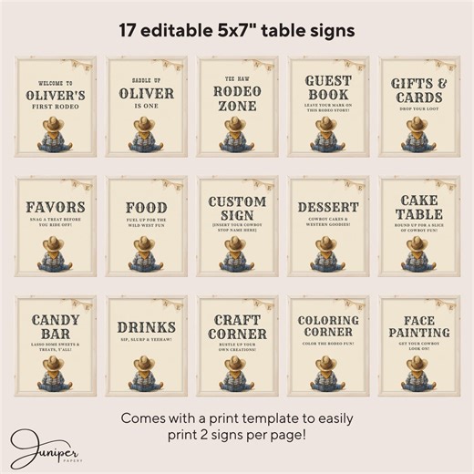 Editable First Rodeo Table Signs Template, Western Custom Sign, Cowboy Welcome Sign, Wild West My First Rodeo Birthday Sign - Etsy