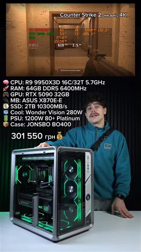 ігрові компʼютери 🩵 on Instagram: "🧠 Процесор: AMD Ryzen 9 9950X3D, 16C/32T, до 5.7GHz 🚀 Оперативна пам’ять: 64GB DDR5 (2×32) 6400MHz G.Skill Ripjaws M5 RGB Black 🎮 Відеокарта: Gigabyte GeForce RTX 5090 32GB AORUS MASTER 🔌 Материнська плата: ASUS ROG STRIX X870E-E GAMING WIFI, Wi-Fi 7 та Bluetooth 5.4 💽 SSD: M.2 NVMe 2TB MSI Spatium M560 PCIe 5.0, читання до ~10 300MB/s 🧊 Охолодження: Thermalright Wonder Vision 360 UB ARGB, 360мм радіатор, TDP до 280W 🔋 Блок живлення: ASUS ROG Strix 1200
