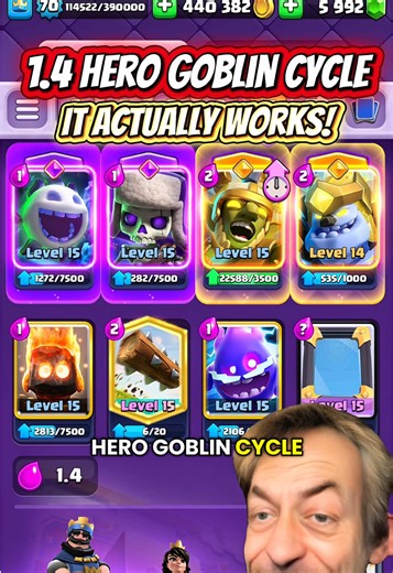 1.4 hero goblin cycle deck actually works in clash Royale😭 please nerf hero goblins🙏 #clashroyale #supercell #clashroyal #clashroyalememes