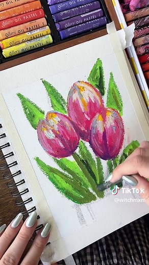 Drawing Oil Pastel Tulip Flowers: Spring Art Tutorial