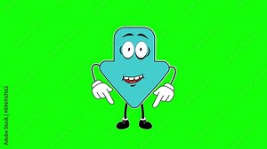 Animation of a character pointing downward with an arrow and fingers on a green background chroma key