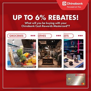 Shop using your Chinabank Cash Rewards Mastercard® to get rebates on your purchase! Buy groceries, clothes, gadgets, and many more to get rewards while you spend! Visit the Chinabank website to learn more. | Chinabank Cards