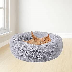 Waterproof Dog Beds for Small Dogs, Calming Anti Anxiety Cat Beds, Round Fluffy Faux Fur Plush Cozy - Confortable & Warm Donut Washable Pet Bed (16"/20"/24"/27"/36")
