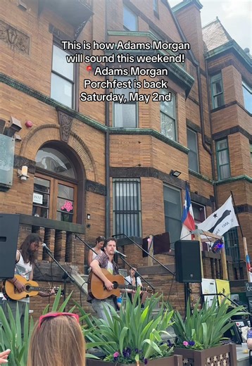 Free DC event alert! Adams Morgan Porchfest is back this Saturday, May 2nd. • The event starts at 2 pm • It features multiple live performances throughout the Adams Morgan neighborhood. •You can find the full schedule of performances on their website #thingstodoindc #freethingstodo #dmvevents #washingtondc