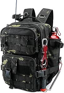 Small Fishing Backpack with Rod Holder, Water-Resistant Tackle Backpack, Fishing Tackle Bag for Box Storage, Fishings Gear & Outdoor Camping