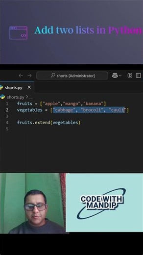 How to combine two lists in python? #codewithmandip #pythonclass #pythonforbeginners #learncoding